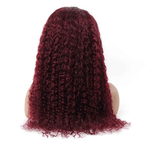 Kislemon Curly Headband Wig for Black Women, Ombre Dark Red 100% Unprocessed Human Hair Wigs, Burgundy Color Red Wine None Lace Front Wigs with Headband (24'', 1B/Burgundy, Curly), Ombre 1B/99J, Curly