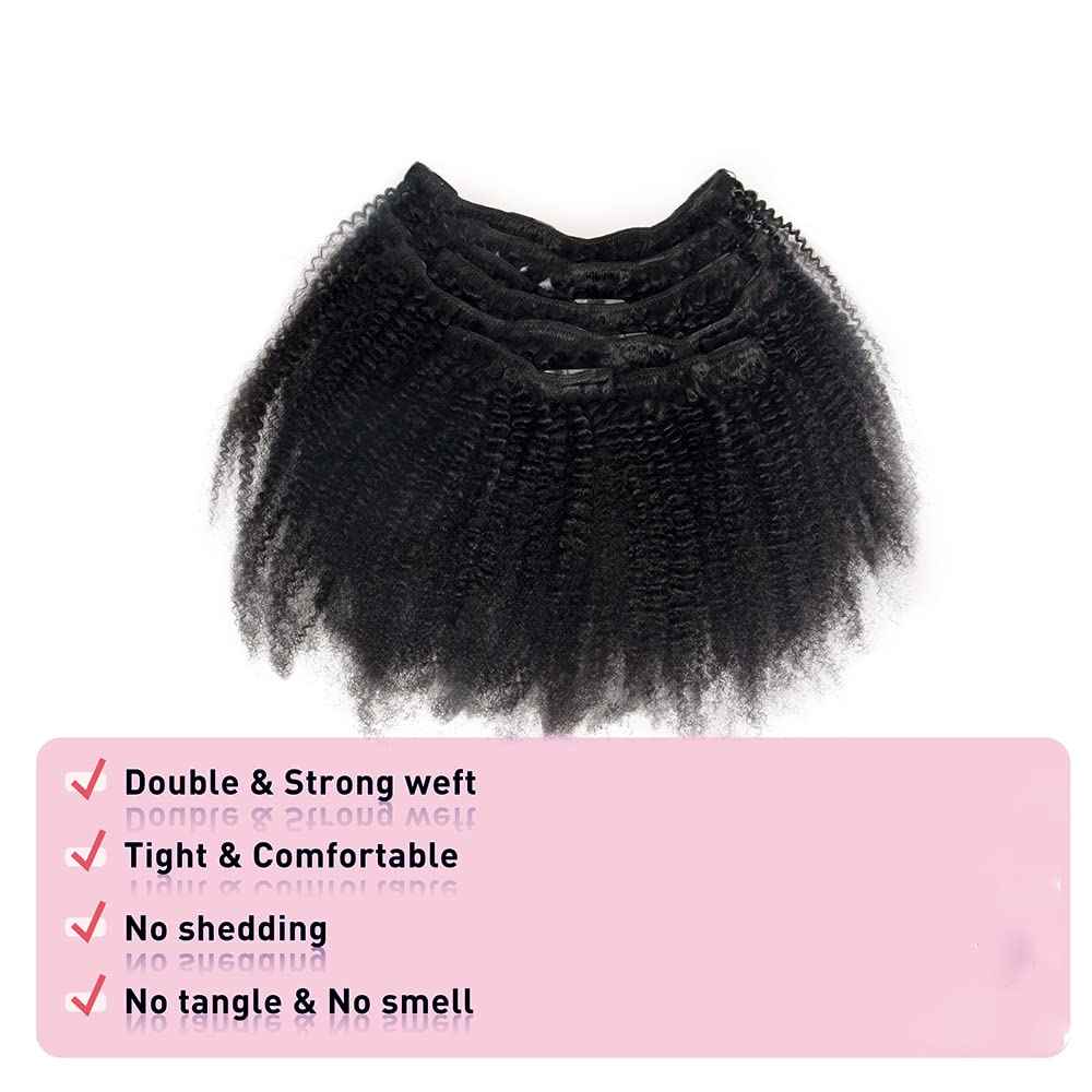 PangDongLai Afro Kinky Curly Human Hair Clip In Extensions for Black Women 4B 4C Brazilian Afro Curly Virgin Human Hair Extensions 8pcs 18 Clips 8-20inch Natural Black Color for Daily Use (20inch)
