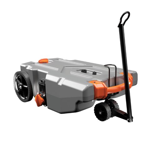 Camco Rhino 28-Gallon Portable Camper/RV Tote Tank | Features 2 Steerable No-Flat Front Wheels & Built-In Gate Valve | Includes Removable 24" Tow Bar, 3’ Sewer Hose & More RV Accessories (39005)