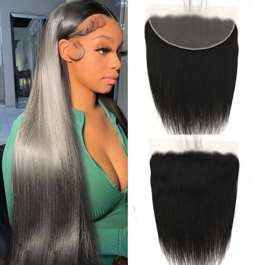13x6 Lace Frontal Skinlike Human Hair Lace Closure Straight HD Transparent 13x6 Ear to Ear Frontal With Baby Hair Free Part 100% Virgin Straight Human Hair Closure Natural Hairline 18inch
