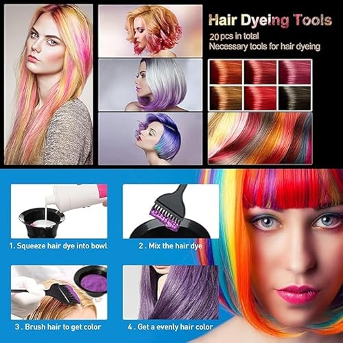 20 Pcs Hair Dye Brush and Bowl Set, Hair Dye Coloring Kit, Hair Coloring Bleaching, Hair Dye Tools for DIY Salon. Hair Tinting Bowl/Dye Brush/Ear Cover/Gloves/Tint Comb