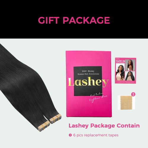 Lashey Tape in Hair Extensions Real Human Hair 100g/pack 40pcs Natural Black Straight Tape in Hair Extensions 18 Inch Invisible Double-Side Tape Ins