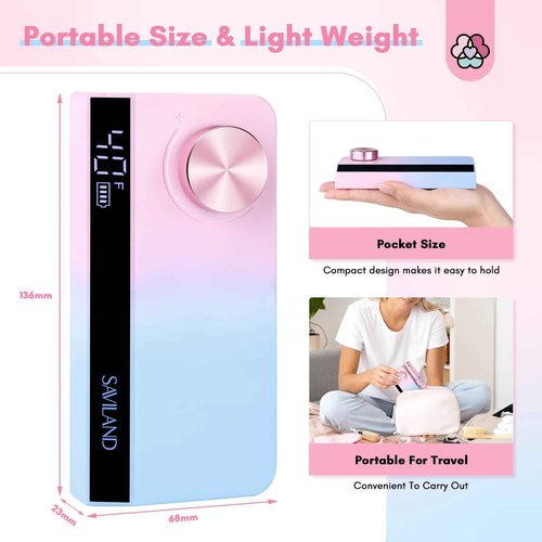 SAVILAND Portable Electric Nail Drill: 40000 RPM Rechargeable Electric Nail File for Acrylic Nails Professional with Ceramic Corn Head Nail Drill Bits for Nails Manicure Tools & Pedicure Kit Salon Use