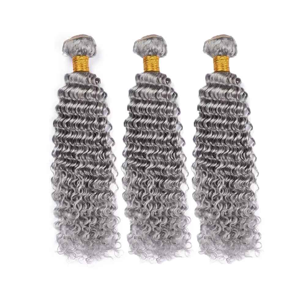 Giginger Sliver Grey Human Hair Bundles 20 22 24 inch Deep Wave Human Hair Bundles Sliver Grey 100% Unprocessed Raw Quick Weave Hair for Black Women