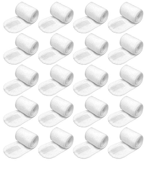 EUICAE Spa Headband Hair Towel Wrap - Non-Slip Stretchable Washable Makeup Facial Treatment and Sport Headband for Face Wash, Fits All (White 50pcs)