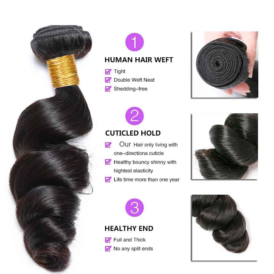 26 28 30 Inch Loose Wave Human Hair Bundles Natural Black Loose Wave Bundles Mixed Length 3 Bundle Hair Extensions