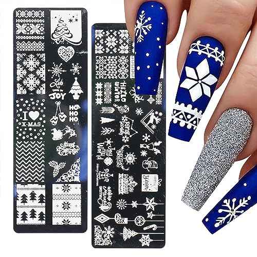 6pcs Christmas Nail Stamping Plate Nail Stamping Kit for Nails Snowflake Reindeer Christmas Tree Lights Image Plates Nail Stamping Plate for Women£¨4.72 x 1.57 inch£©