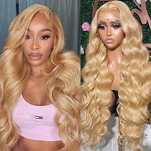 Honey Blonde Lace Front Wig Human Hair 27# Colored Human Hair Lace Front Wigs 13x4 Body Wave Glueless Lace Front Wigs Human Hair 200 Density 22 Inch