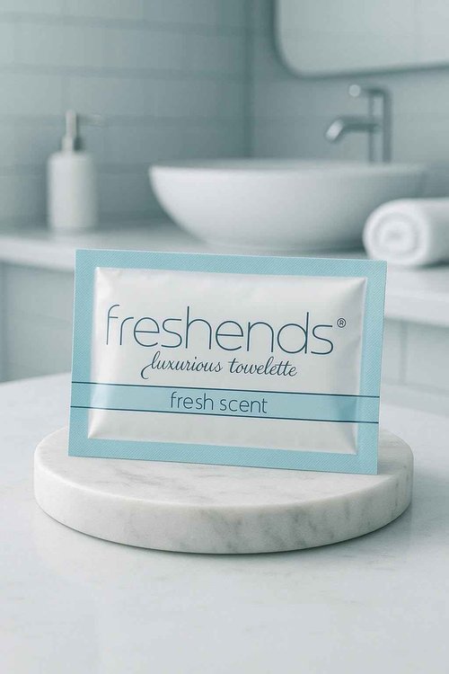 Freshends Flushable Individually Wrapped Wipes – 100 Bulk Pack Luxurious Towelettes, Guest Bathroom Essentials for Weddings, Restaurants, Bars & Clubs – Gray, Travel-Size, Disposable