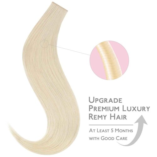 WENNALIFE Invisi Edge Tape in Hair Extensions Human Hair, 18 Inch 50g 20pcs Platinum Blonde Invisible Luxury Remy Hair Extensions Natural Seamless Injected Tape Ins Straight Extensiones De Cabello