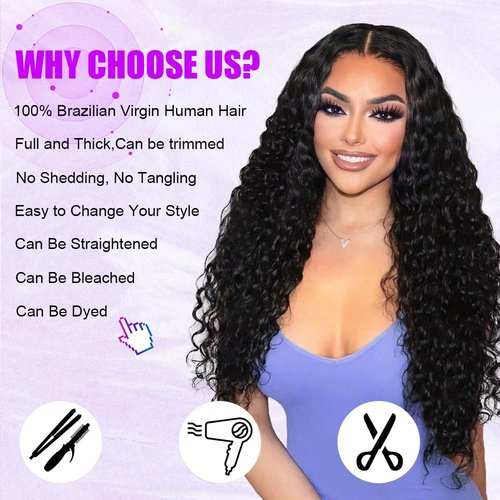 Gloseeing Water Wave Human Hair Bundles 28 Inch 12A Double Weft Wet and Wavy Bundles Human Hair Water Wave Bundles Quick Weave Hair Bundles Natural Black