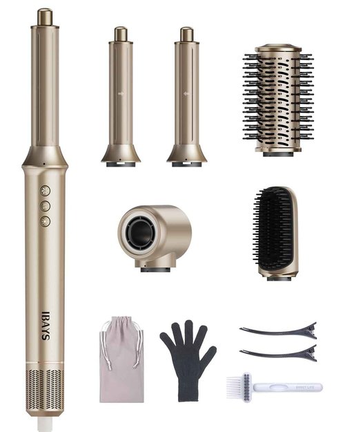 IBAYS 5 in 1 Hair Styler & Hair Dryer Brush, 110,000 RPM High-Speed Airwrap with Negative Ions for Frizz-Free Styling Fast Drying Curling Straightening Volumizing, Auto Wrap Hot Air Styler