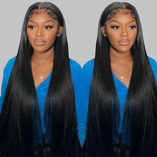 Tecoloy Straight Lace Front Wigs Human Hair Pre Plucked 13x4 HD Lace Frontal Wigs for Black Women Straight Wigs Human Hair with Baby Hair Glueless 180% Density Natural Black 30 Inch