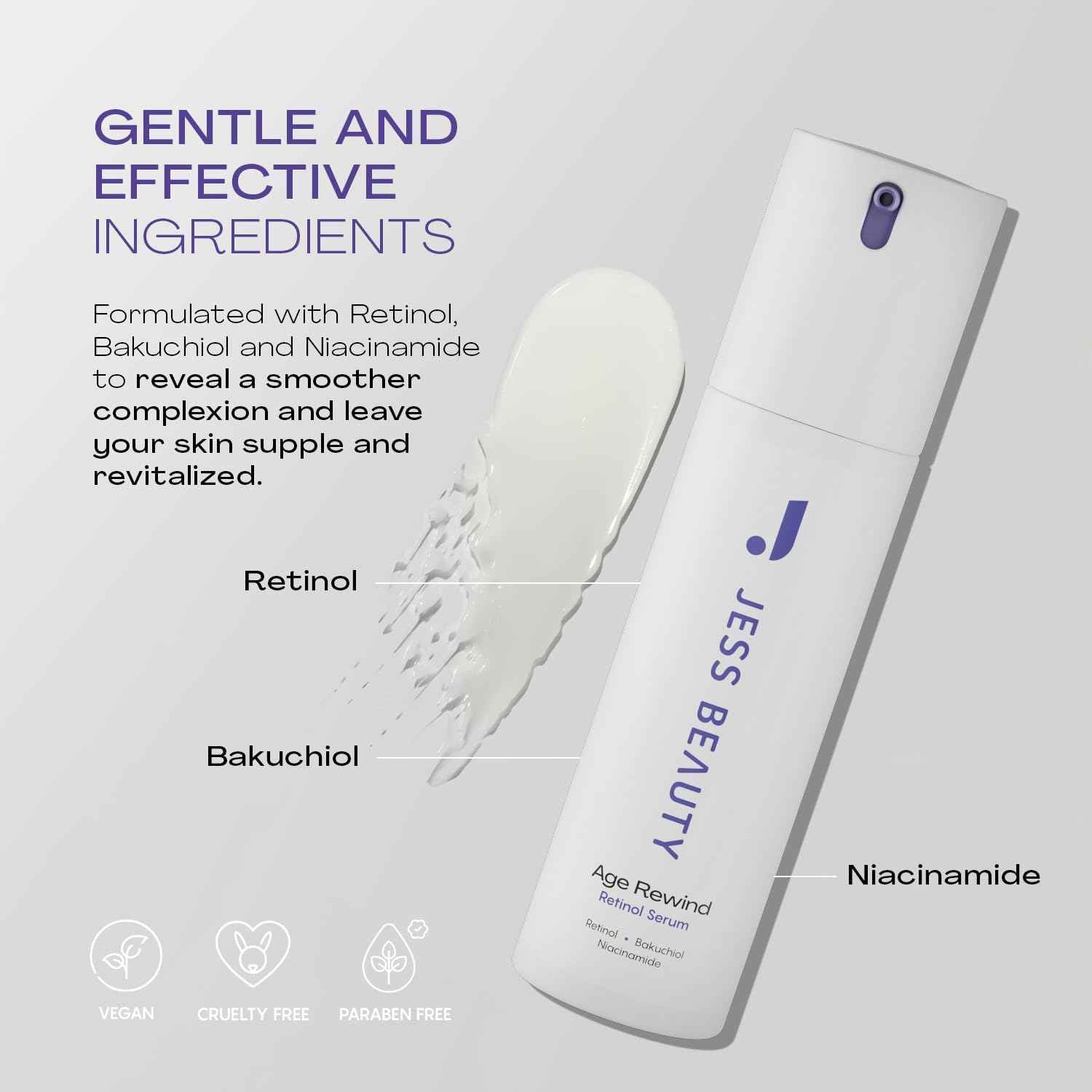 JESS BEAUTY | Skin Care Retinol Cream Centella Asiatica & Hyaluronic Acid | Retinol Night Face Cream Moisturizer 1 fl. oz (Age Rewind)