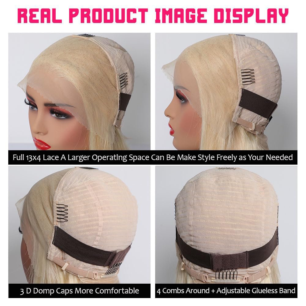 Honey Blonde Bob Wig Human Hair 13x4 HD Lace Frontal Glueless Wigs Human Hair for Black Women 180 Density Pre Plucked 100% Brazilian Virgin Blonde Wigs Human Hair - 14 Inch Skinlike 613 Bob Wig
