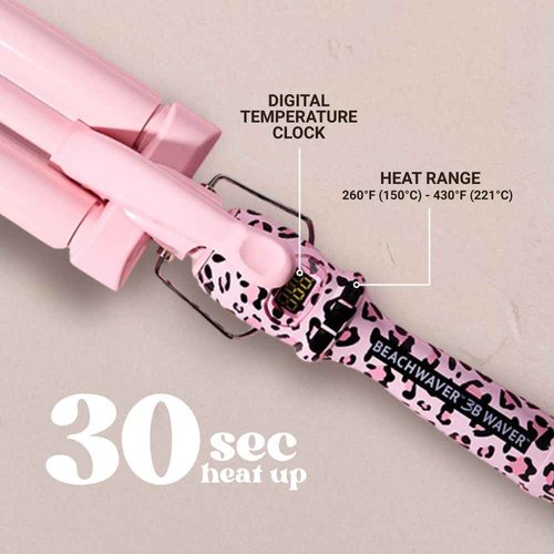 The Beachwaver Co. 3B Waver - Pink Catwalk | Triple Barrel Hair Waver for Mermaid Waves | Professional Curling Iron with Adjustable Temperature, LED Screen, and Ceramic Barrels