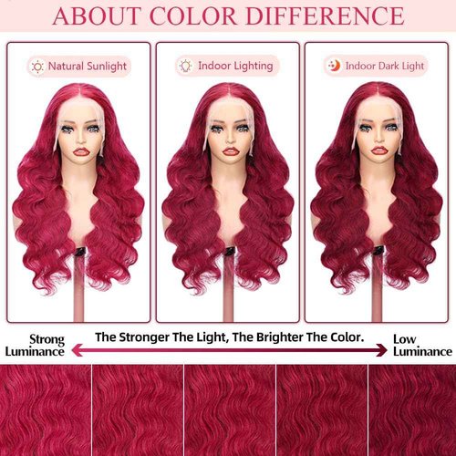 We WON! 22 Inch 13x6 99j Burgundy Lace Front Wigs Human Hair Body Wave 200 Density HD Transparent Frontal Wigs Pre Plucked Glueless Red Wig for Women 100% Unprocessed Brazilian Remy Virgin Hair
