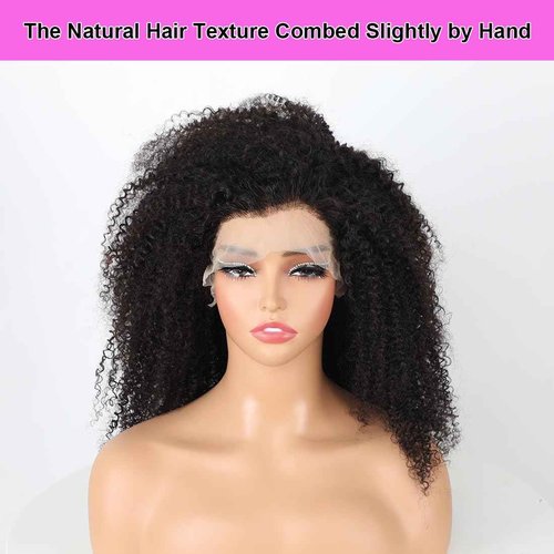 Domiso 13x6 Lace Front Wigs Human Hair Afro Wig 200% Density Afro Kinky Curly Transparent Lace Frontal Wigs for Women Glueless Wigs Human Hair Knots Bleached Pre Plucked with Baby Hair 16 Inch