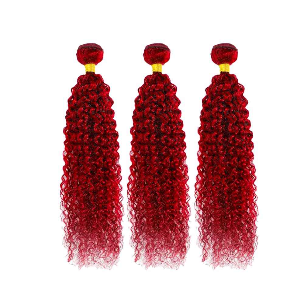 32 32 32 Inch Red Human Hair Bundles Burgundy Kinky Curly Bundles 8A Brazilian Virgin Remy Same Length 3 Bundles Red Kinky Curly Hair Weave