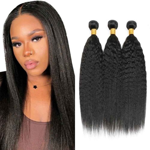 Habiliana Human Hair Bundles 20 22 24 Inch Natural Black Yaki Wave Bundles Human Hair 100% Unprocessed Soft Sewn In with Double Drown Weft for Black Women