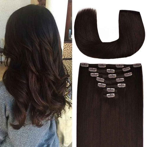 16 Inch Clip-in Hair Extensions Remy Human Hair for Women - Soft Handmade Real Human Hair Clip in Extensions, Straight, Thick, 125g 7pcs Dark Brown #2 Color