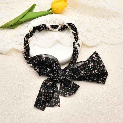 Long Hair Ribbons for Women Girls Flower Pearl Headband Hairband for Thick Thin Hair Elegant Bow Hairbands Non Slip Head Scarf Bands for Teen Girl Ponytail Hairclip Fashion HairAccessories for Women