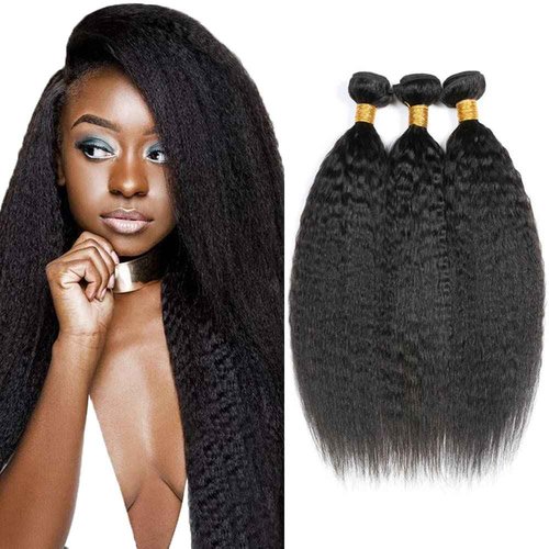 Yaki Straight Bundle Natural Black Human Hair 3 Bundles Kinky Straight Brazilian Unprocessed Virgin Hair Extensions Double Weft Bundle For Women 26 28 30 Inch