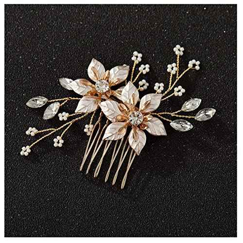 SWEETV Gold Bridal Hair Comb-Handmade Wedding Hair Clip Wedding Hair Accessories for Women