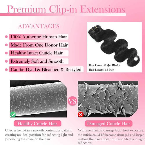 AIWET Wavy Clip in Hair Extensions Real Human Hair 8 Pieces 140g Body Wave Human Hair Clip in Extensions for Black Women Grade 12A Jet Black Remy Human Hair Extensions Double Wefts (#1,24 Inch)