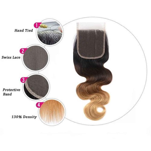 Ombre Closure Body Wave Lace Closure Ombre 1B 4 27 Human Hair 4X4 HD Transparent Lace Pre Plucked Bleached Knots Free Part With Baby Hair Same Day Delivery Long Ombre Lace Closure 20 Inch