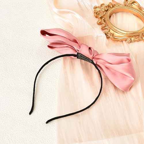 Pink Knotted Bow Headband for Women - Non-Slip Bowknot Hair Band with Big Bows for Girls, Cosplay, and Costume Headwear