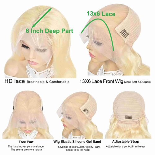 DUGPOB 24 Inch 613 13x6 Lace Front Wig Human Hair Blonde Wigs Straight Hair 613 HD Lace Wig 13x6 Pre Plucked Human Hair Wigs Brazilian Straight Blonde Glueless Lace Front Wigs