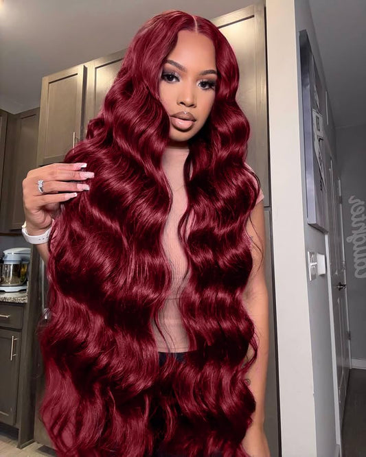 Gemlong 20 Inch 99J Burgundy Lace Front Wigs Human Hair Body Wave 13x4 HD Transparent Pre Plucked Glueless Lace Frontal Wig Human Hair 200% Density Red Wine Colored Human Hair Wigs for Women