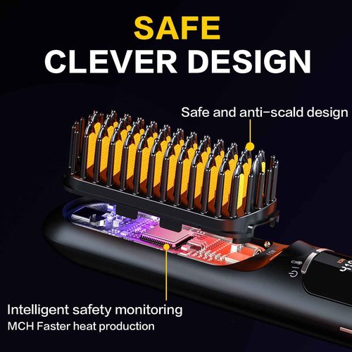 Upgraded safety lock, travel portable wireless hair straightener, LED high-definition digital display, negative ion hair care, 6 kinds of temperature adjustment, mini electric hairbrush, gift for girl