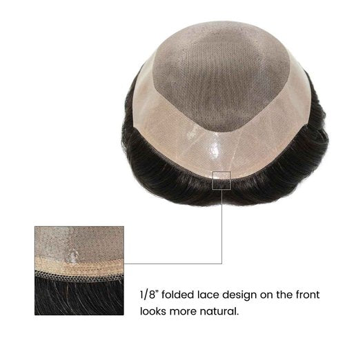 Tresshairca Men's Real Human Hair Toupee Natural Hairline Hair Replacement System for Men Breathable Fine Mono Base with Poly Perimeter Lace Front Edge Durable & Realistic Wig for Daily Wear (5"x7")