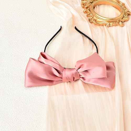 Pink Knotted Bow Headband for Women - Non-Slip Bowknot Hair Band with Big Bows for Girls, Cosplay, and Costume Headwear