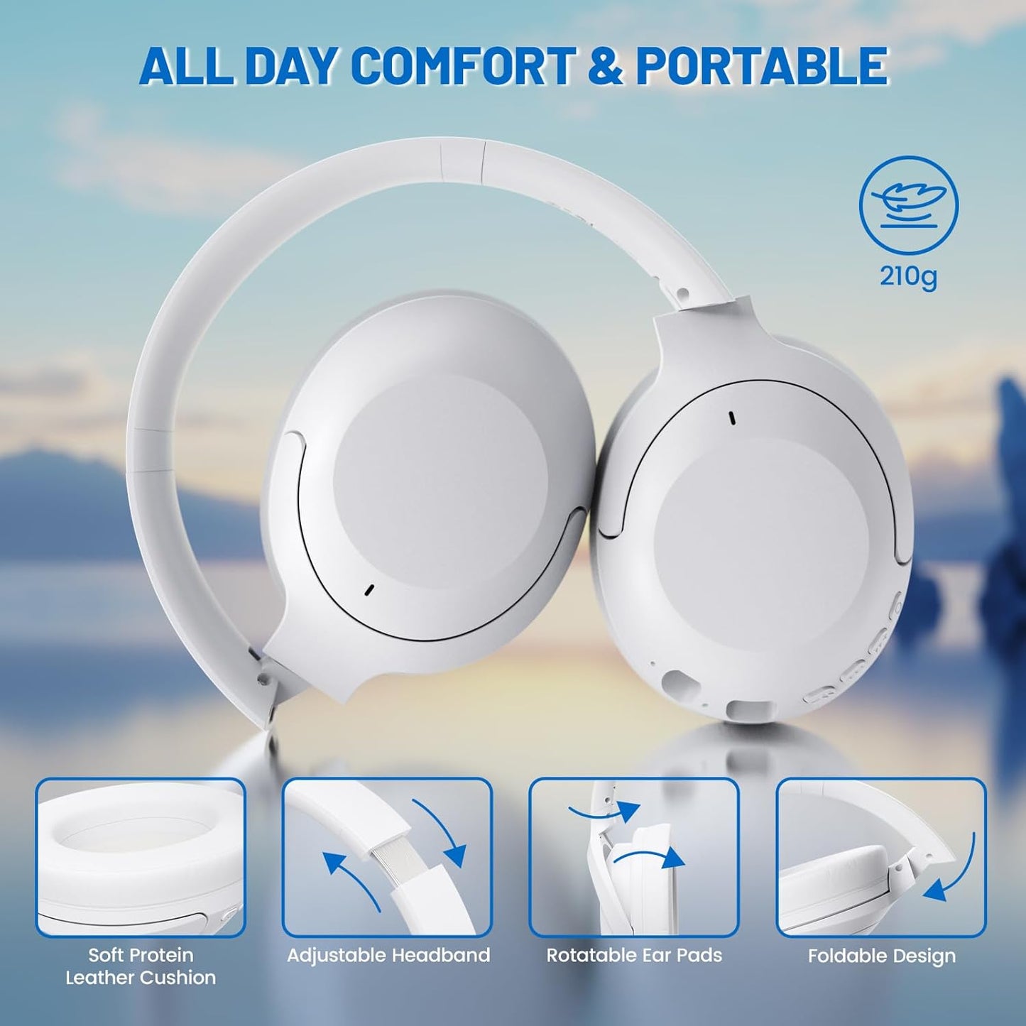 ATTACK SHARK G300 Active Noise Cancelling Wireless Headphones, Ultra Light Foldable Over-Ear Wired/Bluetooth Headset, 20H Playtime, Built-in Mic Hands Free Talking for Travel, Office, Home - Purple