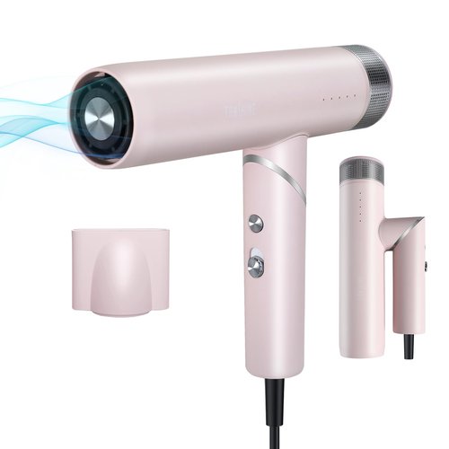 TANSHINE Professional Blow Dryer,Ionic Hair Dryer Foldable 1600W,110000RPM High-Speed Ion Hair Dryer for Fast Drying,Quiet Lightweight Hairdryer with Magnetic Nozzle,Compact Travel Hair Blower,Pink