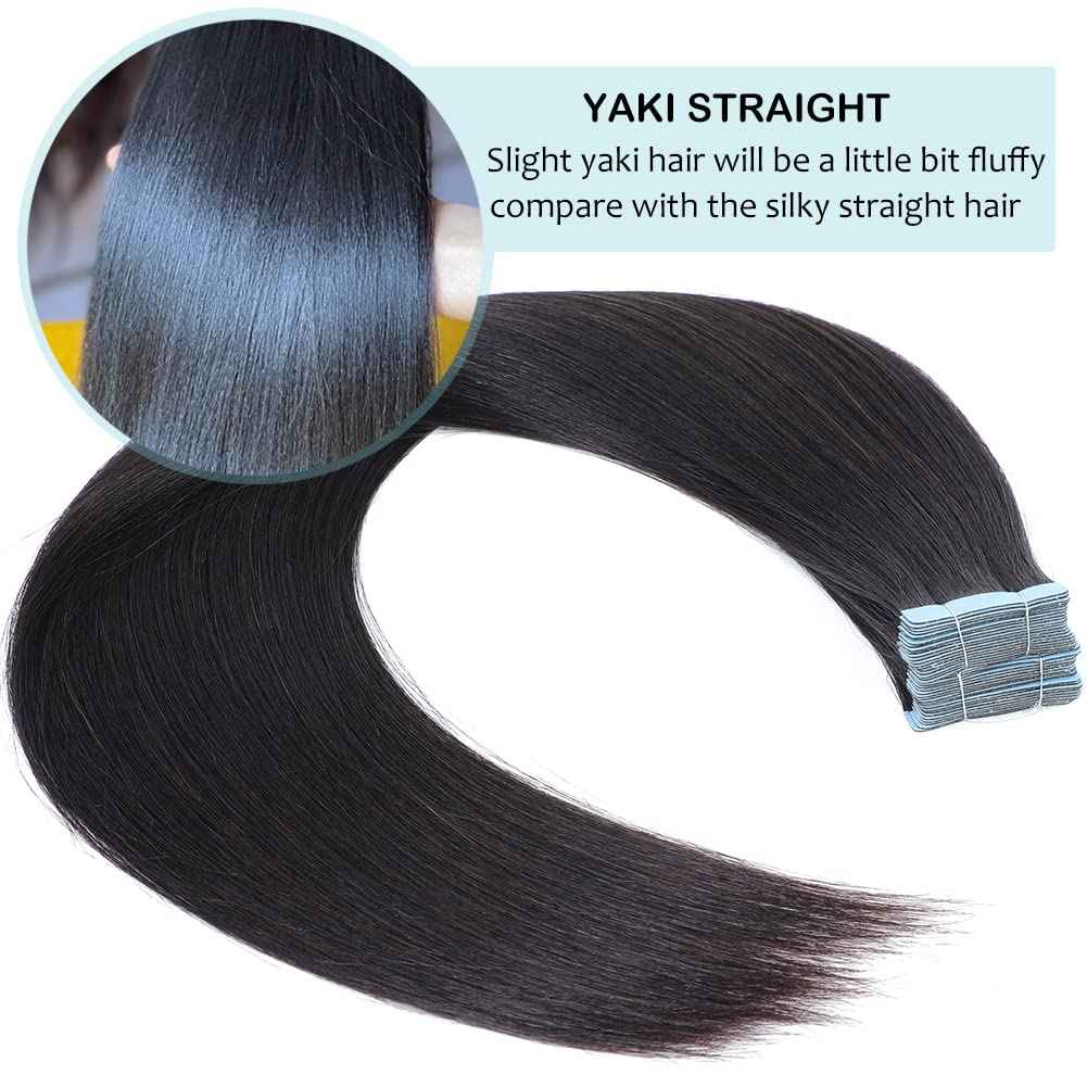 40PCS Tape in Hair Extensions Human Hair Yaki Straight Tape Ins Human Hair Extensions for Women Seamless Tape in Hair Extension Real Human Hair for Daily/Wedding/Party 80g/Pack(1B#, 14 Inch)