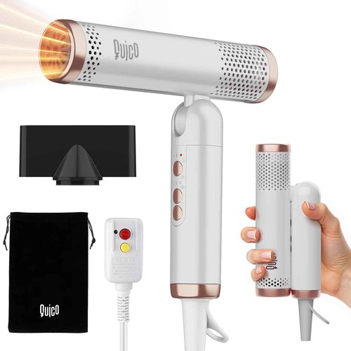 Quico Travel Hair Dryer with Dual Voltage, 120000 RPM Fast Drying Hair Dryers for Women with 500 Million Negative Ions, Thermo-Control Compact Hair Blow Dryer with Cold, 3 Heat & 3 Speed Settings