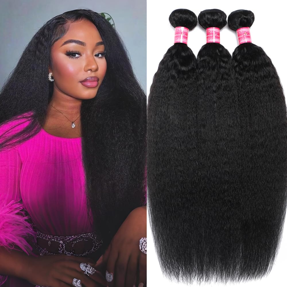 Kinky straight Human Hair Bundles Yaki Straight Human Hair 18 20 22 inch 100% Unprocessed Brazilian Virgin Hair Kinky Straight Bundles Sew in