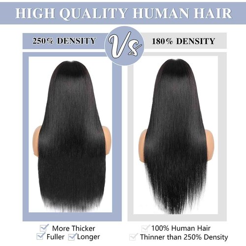 Pobokix Hidden Strap 360 Lace Front Wigs Human Hair 250% Density Straight 360 Full Lace Wigs Human Hair Wigs with Drawstring Wigs for Bkack Women 9A Natural Hairline (Natural Black, 16Inch)