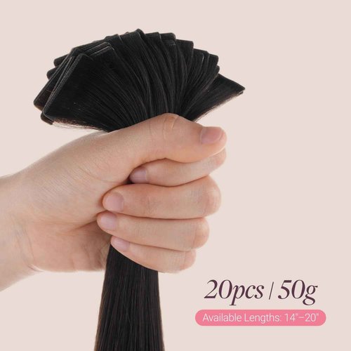 GOO GOO Genius Tape in Hair Extensions, Hand Tied Tape Weft, 1B Natural black, 20inch 50g 20pcs, Remy Human Hair, Seamless Invisible Tape, Natural Blend, Lightweight