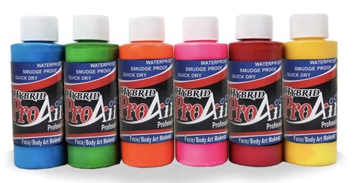 ProAiir Face and Body Painting Makeup - Set of 6 Atomic UV Colors - 1 oz (30ml)