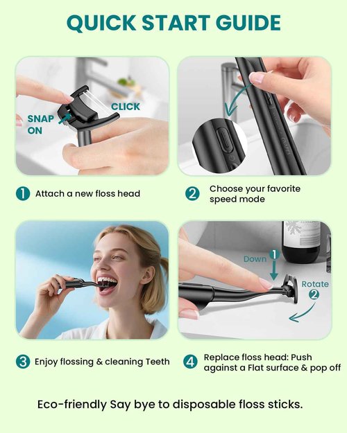 Electric Flosser for Teeth with 5 Speeds + 54 Refill Heads, Water Flosser Alternative, Easy Glide Flossing for Sensitive Gum, Rechargeable Oral Kit, 5X Cleaning, Portable Dental Floss Picks for Adults