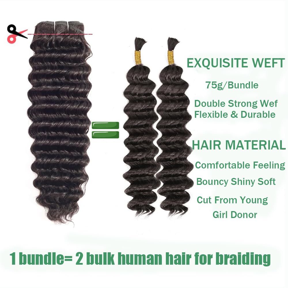 12A Virgin Deep Wave Human Hair Bundles 18 20 22 Inch Curly Bundles Human Hair 100% Unprocessed 3 Bundle Brazilian Human Hair Extensions Quick Weave Natural Black Color