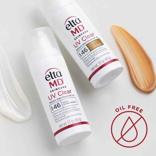 EltaMD UV Clear Tinted Sunscreen for Face, SPF 46 with Zinc Oxide, Oil-Free, Dermatologist Recommended, For Acne-Prone Sensitive Skin, 1.7 oz (Pack of 2)