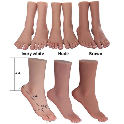 BodhiTCM Realistic Silicone Female Model Feet Life Size Jewelry Display Tattoo Practice Art Collection with Nails (Left foot-with skeleton, Brown)