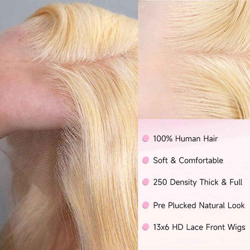 Kassamo 613 13x6 Lace Front Wig Human Hair 250 Density Blonde Wig Human Hair Body Wave Blonde Lace Front Wigs Human Hair Pre Plucked 613 HD Lace Frontal Wigs 28 Inch