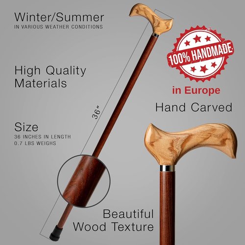Elegant Wood Walking Stick for Men and Women - Classic Fashionable Derby Cane - 36 Inches